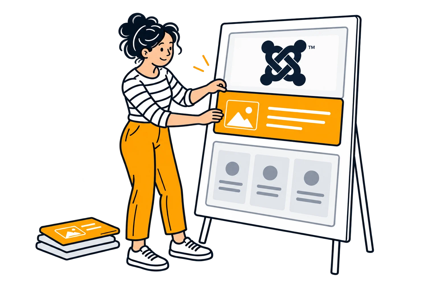 Website-Inhalte selbstständig gestalten – mit der Joomla-Bildmarke auf der Tafel.