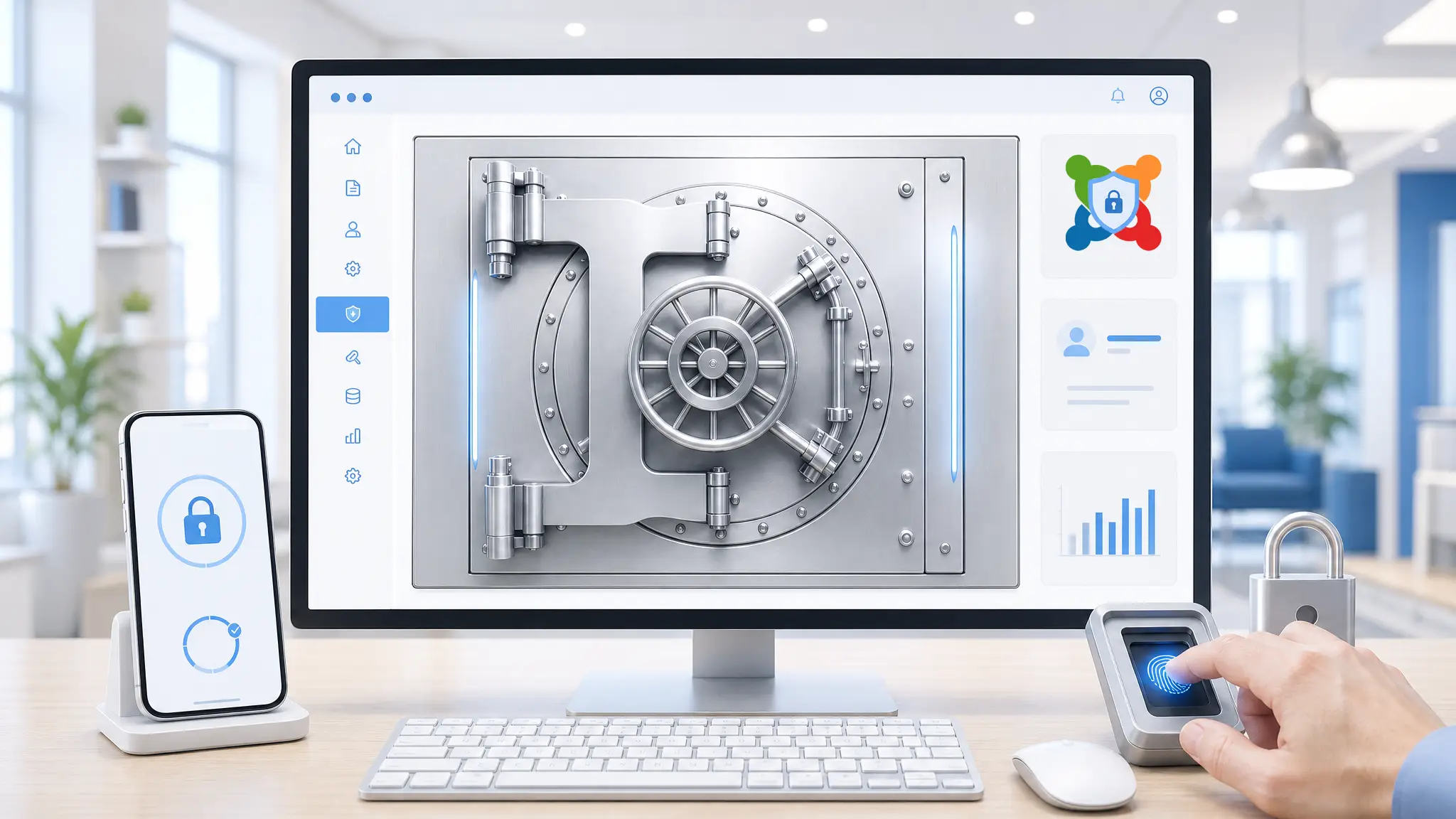 Joomla sicher anmelden mit 2FA, Passkeys und YubiKey Symbolbild für sichere Joomla-Anmeldung mit 2FA, Passkeys und YubiKey.