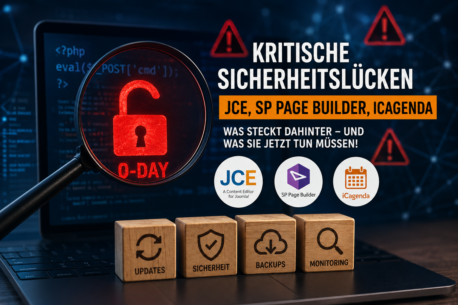 Kritische Sicherheitslücken in JCE, SP Page Builder und iCagenda: Warum das auch deine Website betrifft.